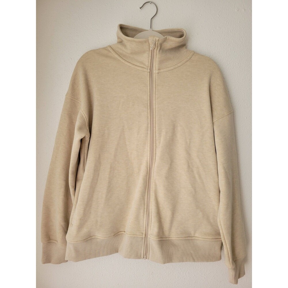 Mondetta Women's Beige Full Zip Soft Cozy Sweater M Pockets Mock Neck Athleisure